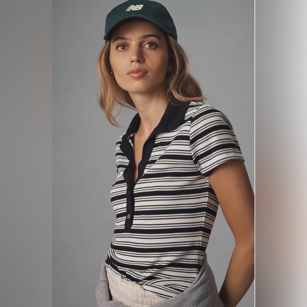 T.La Black and White Striped Top Anthropologie XS